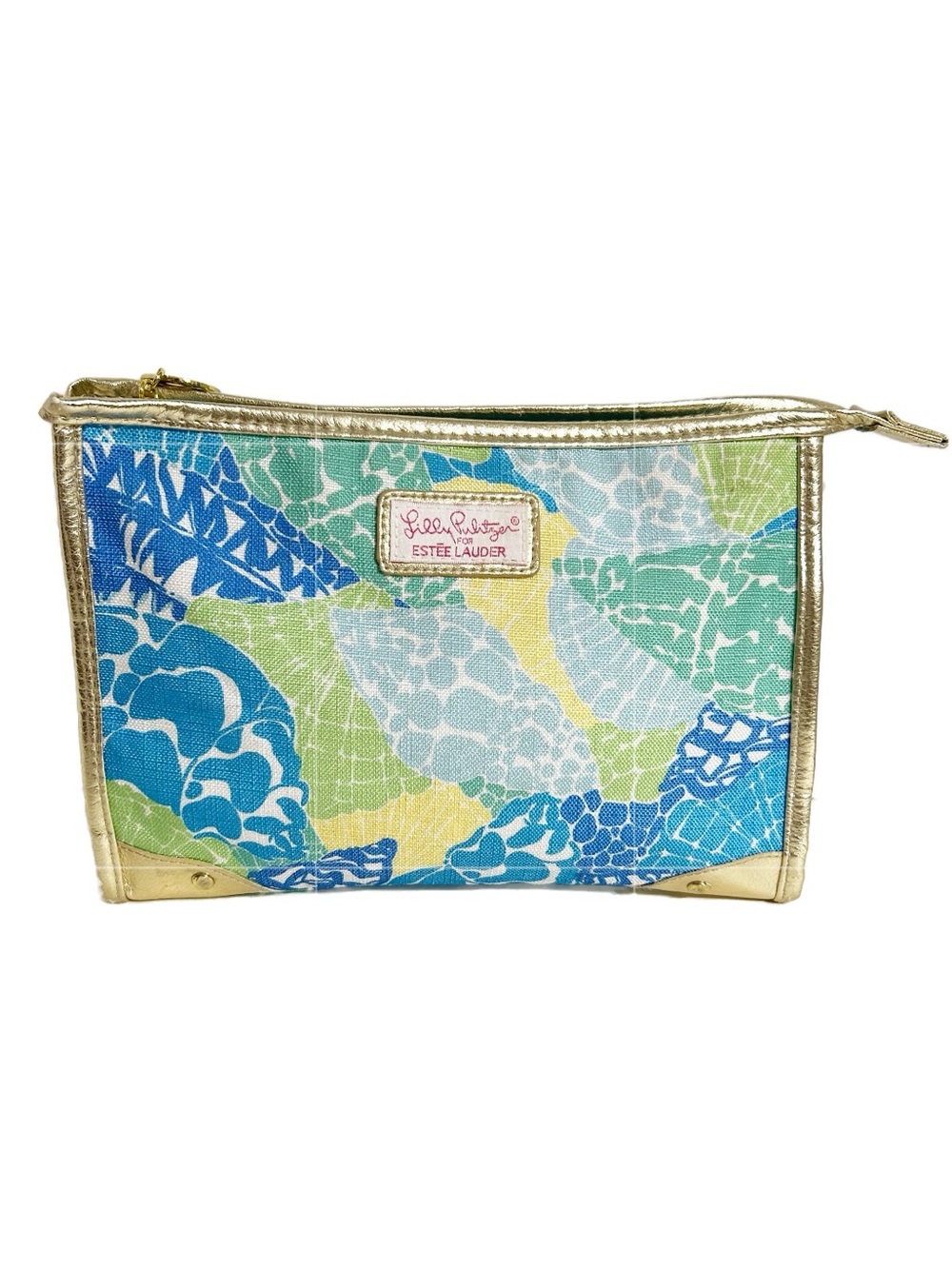Lilly Pulitzer for Estée Lauder Makeup Bag Cosmetic Pouch Fully Lined Gold-Trim
